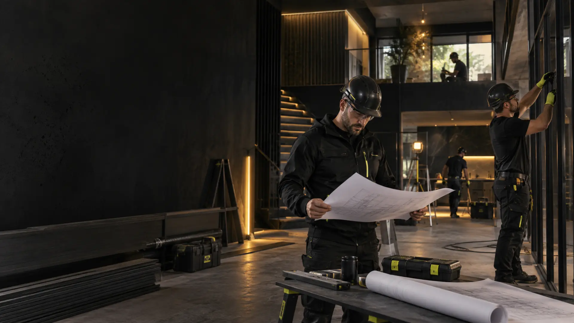 Az Empire Build szakemberei egy modern belső tér kivitelezésén dolgoznak